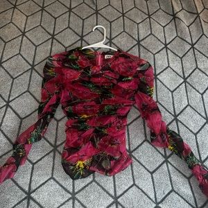 Printed Draped Tulle Top